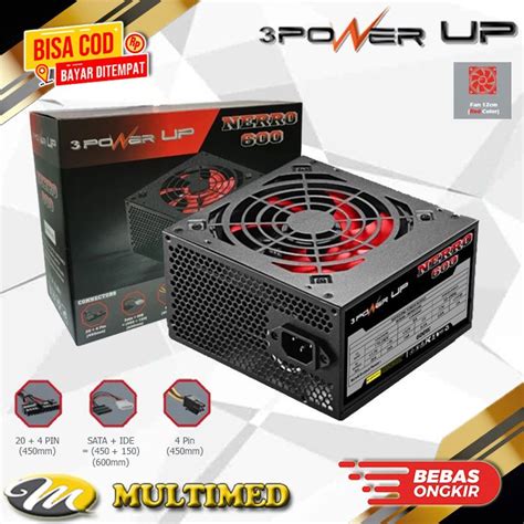 Jual PSU POWER SUPPLY 600 Watt 3 Power Up NERRO 600 With RED FAN 12cm