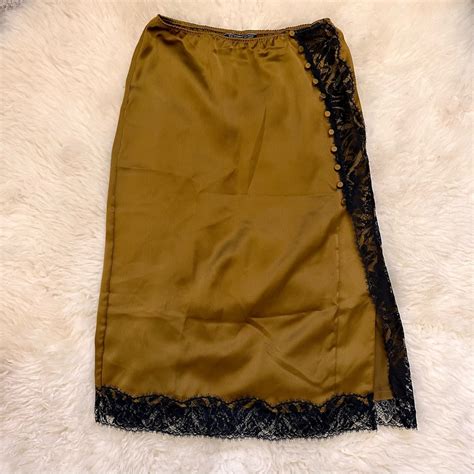 Victorias Secret Lace Satin Midi Slip Skirt Gem