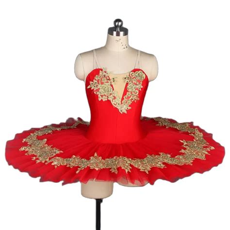 Sparkling Gold Sequin Ballet Dance Tutu Red Spandex Pancake Tutus For