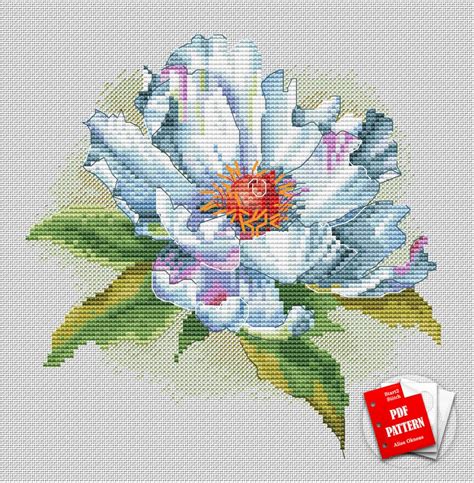 Peony Cross Stitch Flower Pdf Pattern Floral Cross Stitch Etsy