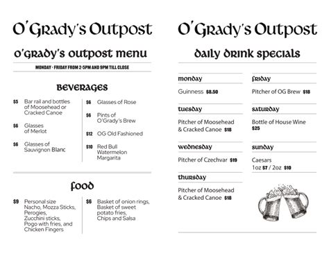 Menus O Grady S Outpost