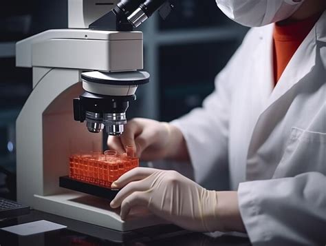 Técnico analizando una muestra de sangre en el laboratorio con un