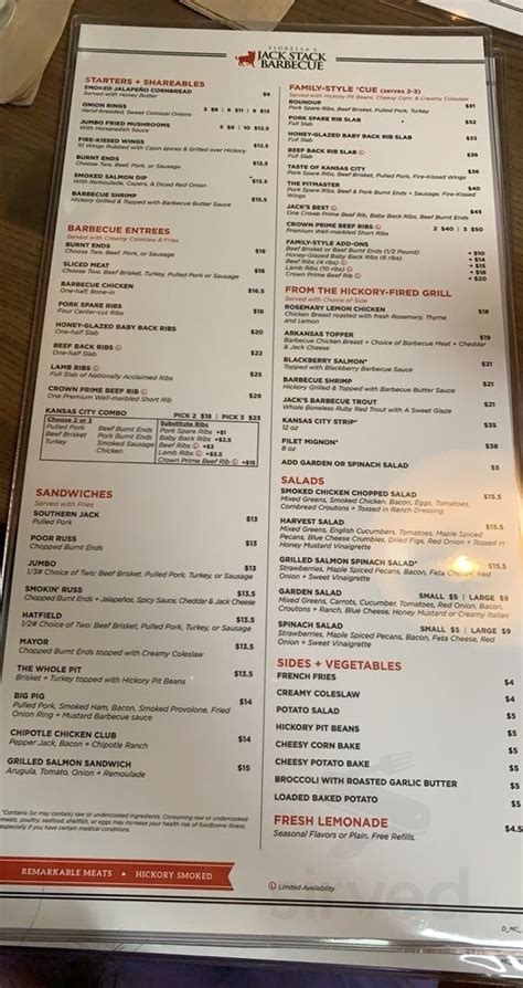 Jack Stack Barbecue Plaza Menu In Kansas City Missouri Usa