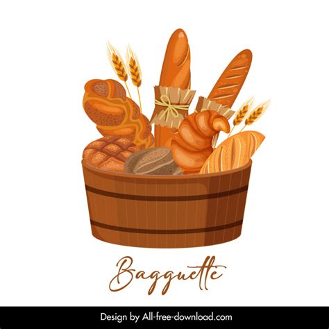 Bakery Basket Design Element Classical Bread Sketch Vectors Images