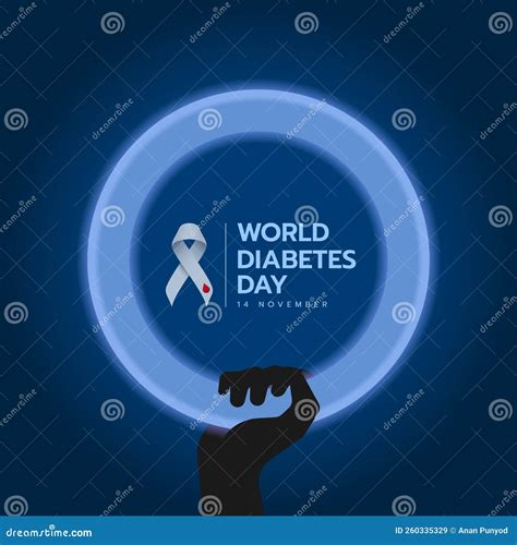 World Diabetes Day Silhouette Hand Hold White Neon Blue Circle Symbol