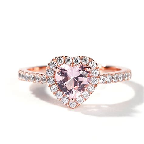 Jeulia Halo Heart Cut Synthetic Morganite Sterling Silver Ring Jeulia