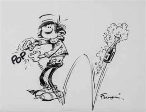 Le Neuvième Art Gaston ouvre le champagne Par Franquin