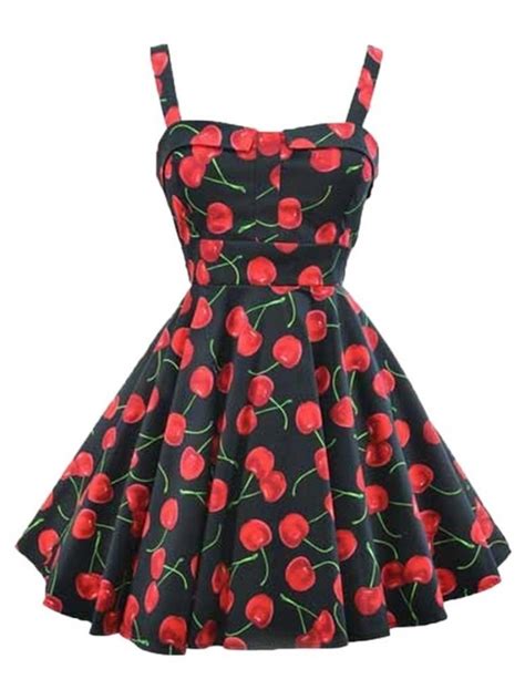 Cherry Printed Audrey Hepburn Sundress Vintage Style 50s Sleeve Na Mój Styl Zszywkapl