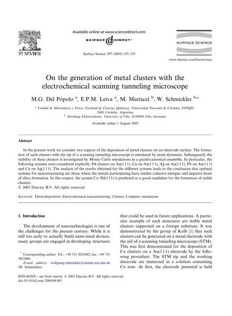 Pdf On The Generation Of Metal Clusters With The Electrochemical