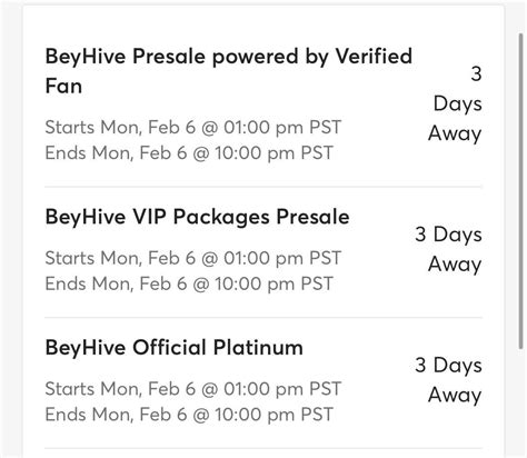 Ticketmaster: Beyhive VIP presale vs Official Platinum presale : r/beyonce