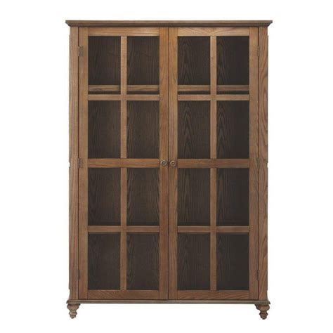 Home Decorators Collection Shutter 4 Shelf Glass Door Bookcase In Weathered Oak 1273300410 The