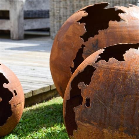 Boule Deco Jardin Métal Rouillé Craquelé Sphère Acier Corten Jardinex