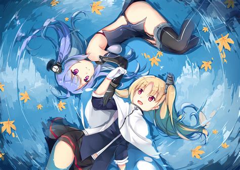 2girls Anthropomorphism Azur Lane Blonde Hair Blue Hair Cleveland Azur