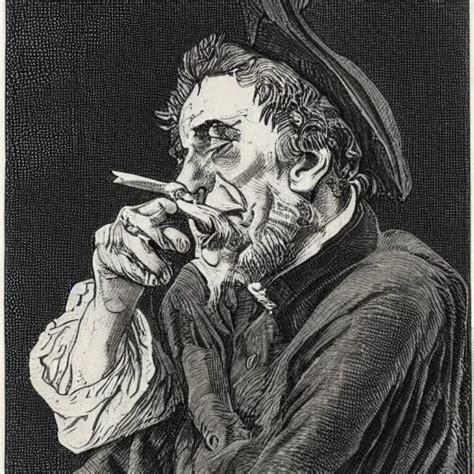 Gustav Dore Wood Etching Of Don Quixote Smoking A Stable Diffusion