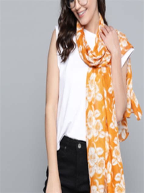 Buy Mast And Harbour Women Mustard Yellow And White Printed Scarf Scarves