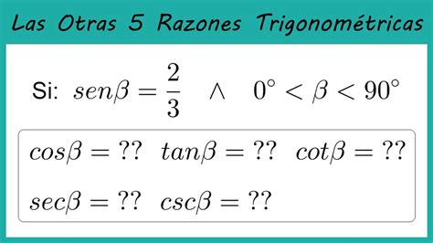 CÓMO HALLAR LAS OTRAS 5 RAZONES TRIGONOMÉTRICAS CONOCIENDO UNA YouTube