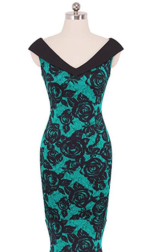 Merope J Womens Sexy Deep V Neck Bodycon Floral Pencil Dress