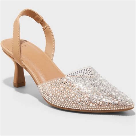 A New Day Shoes Target A New Day Nude Clear Embellished Crystal Shoes Slingback Kitten Heels