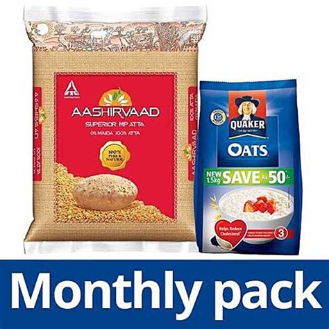 Buy Bb Combo Quaker Oats 15 Kg Pouch Aashirvaad Atta Whole Wheat 5