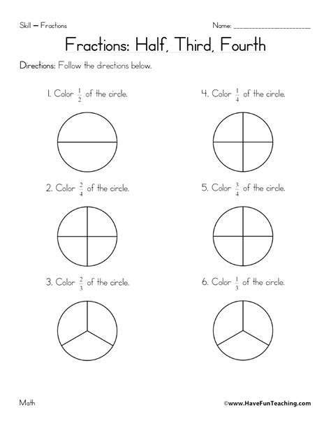 Resource Math Fractions Worksheet Halves Thirds Fourths 47025 Hot Sex Picture