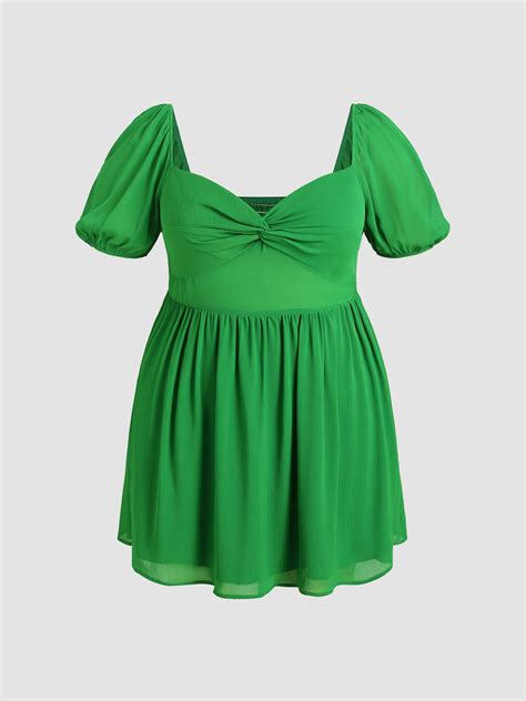 Woven Twist Puff Sleeve Mini Dress Curve And Plus For Date Music Festival