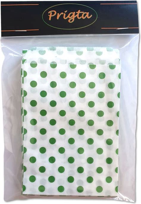 Prigta Papieren Zakjes 50 Stuks 10x16 Cm Wit Met Groene Stipjes