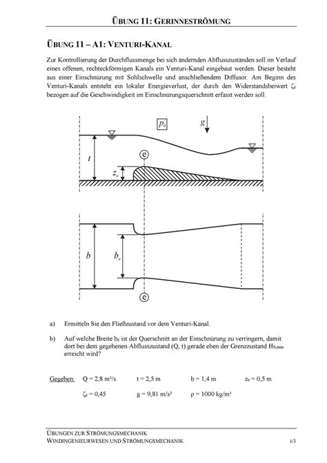 Ü11 WS 17 18 Wintersemester ÜBUNG 11 GERINNESTRÖMUNG ÜBUNG 11 A1