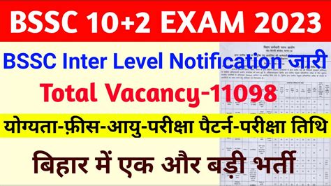 Bihar Bssc Inter Level Vacancy Syllabus Bssc New Vacancy