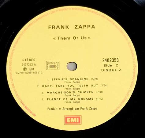 Frank Zappa Them Or Us Dlp Foc American Rock Jazz Fusion Prog Rock Vinyl Album Gallery