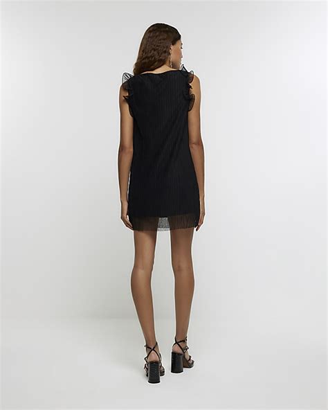 Black Ruffle Plisse Mini Dress River Island