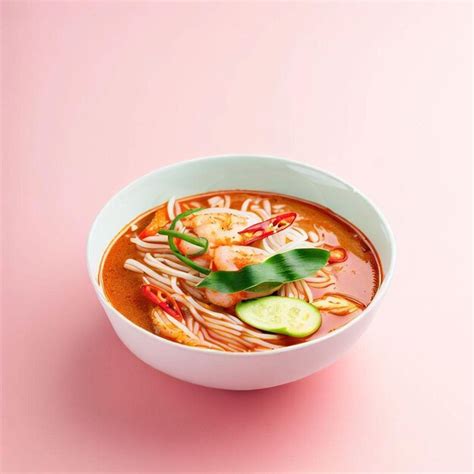 Delicioso Asam Laksa En Un Bol Sobre Una Mesa Foto Premium