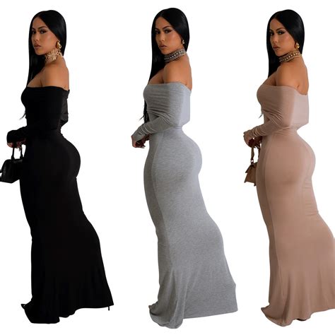 Women Solid Sexy Off Shoulder Maxi Dress The Little Connection