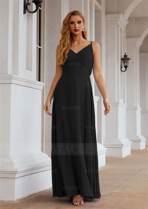 A Line Empire V Neck Chiffon Longfloor Length Bridesmaid Dress With Pleated Bridesmaid