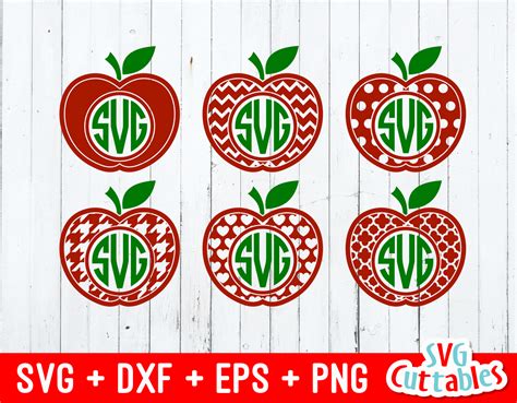 Apple Teacher Apple Monogram Frames Set Of Six Svgcuttablefiles