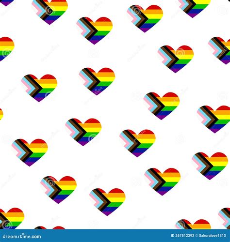 Seamless Pattern With New Lgbt Flag Hearts Text Flower And Flag Gay