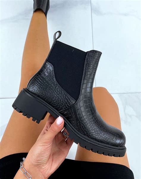 Chelsea Boots Effet Croco Noir