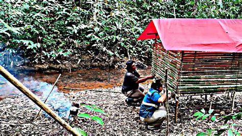 Camping Dalam Hutan Dengan Shelter Bambu Camping Berdua Menikmati