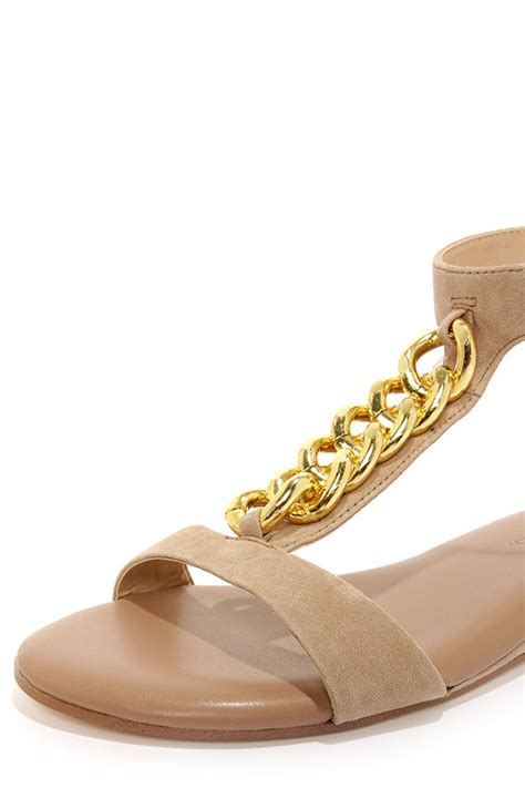 Chic Suede Sandals Nude Sandals Chain Sandals