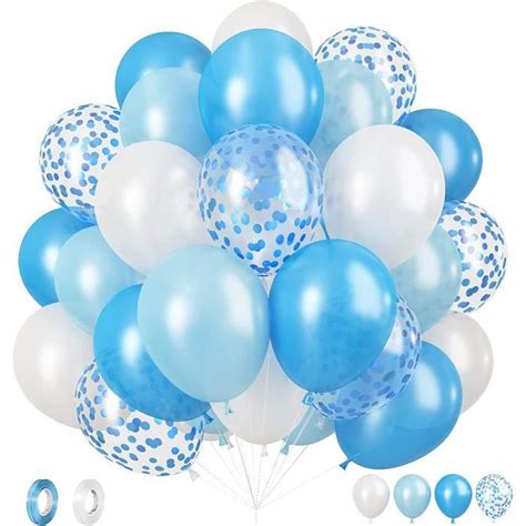 Ballons Bleu Blanc 60 Pièces Ballons Confettis Bleu Foncé Bleu Blanc