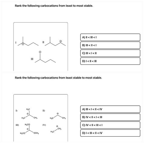 Solved Rank The Following Carbocations From Least To Most