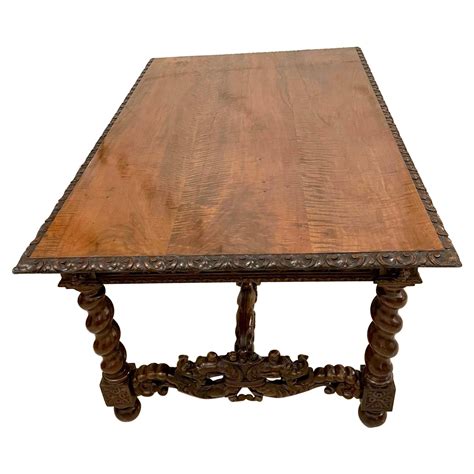 Mesa De Servir De Nogal Macizo Tallado Italiano Victoriano Antiguo De