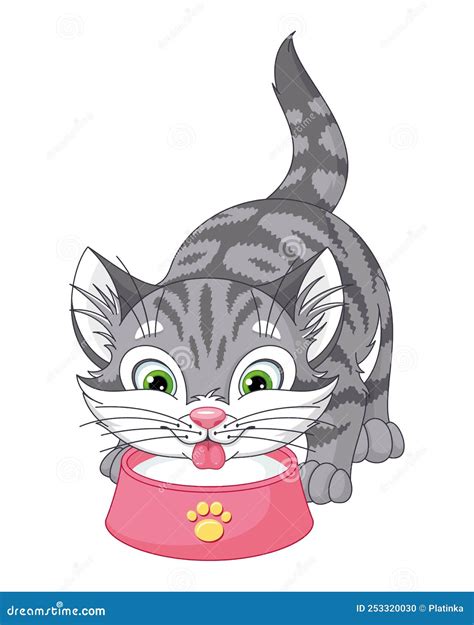 Kitten Drinking Milk from Bowl Cartoon Vector Illustration Stock Vector ...