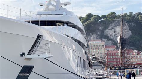 France Nice September A Large Motor Yacht Is Moored In Port