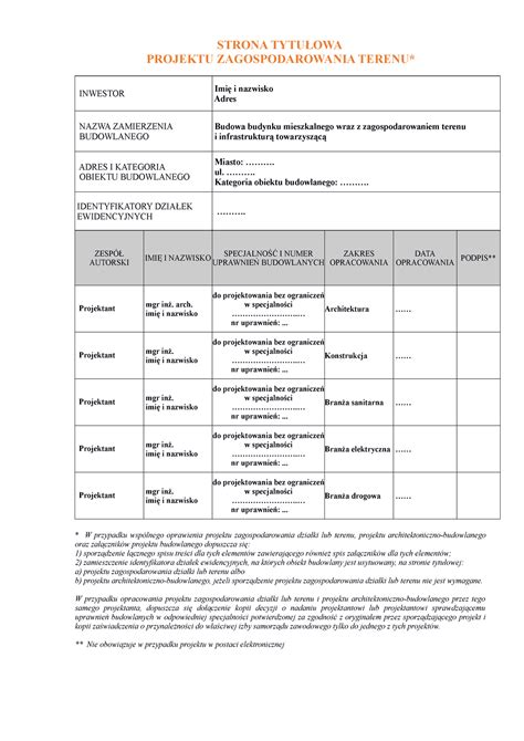 Przykładowa forma projektu budowlanego 2021 dom STRONA TYTUŁOWA