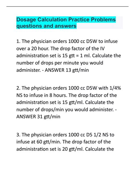 Dosage Calculation Practice Problems Questions And Answers Ob Dossage