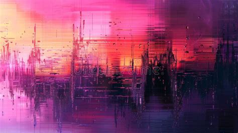 A Painting of a City Skyline with Purple and Pink Colors, AI Stock ...