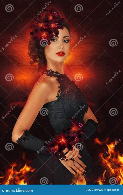 Beautiful Woman Surrounded By Fire Flame Stock Image Image Of Beauty