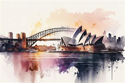 Premium Photo A Watercolor Painting Of Sydney Harbour Bridge And