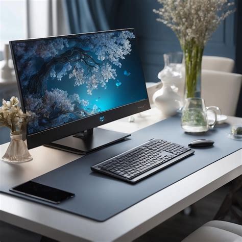 Premium Photo | Modern monitor on elegant table miki asai macro photography