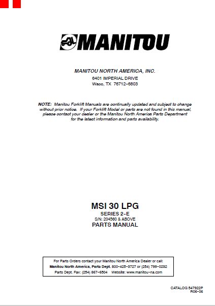 Manitou Forklift Msi Lpg Series E Parts Manual